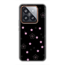 Чехол с розовым рисунком для Xiaomi 14 Pro (Розовые цветы на черном)