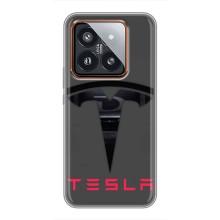 Силиконовый бампер с картинкой машины на Xiaomi 14 Pro (Logo TESLA)