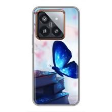 Силиконовый бампер с картинкой животных для Xiaomi 14 Pro (Бабочка синяя)