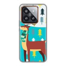 Силиконовый бампер с картинкой животных для Xiaomi 14 Pro (Олень с шарфом)