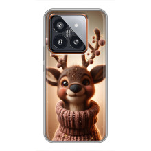 Яркий чехол для Xiaomi 14 Pro с Зимними Оленятами – Олень в свитере
