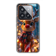 Яркий чехол для Xiaomi 14 Pro с Зимними Оленятами – Олень в шарфе