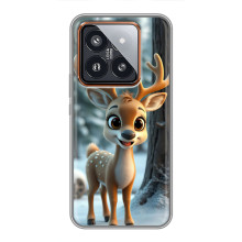 Яркий чехол для Xiaomi 14 Pro с Зимними Оленятами – Оленёнок в лесу