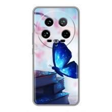 Силиконовый бампер с картинкой животных для Xiaomi 14 Ultra (Бабочка синяя)