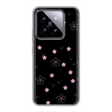 Чехол с розовым рисунком для Xiaomi 14 (Розовые цветы на черном)