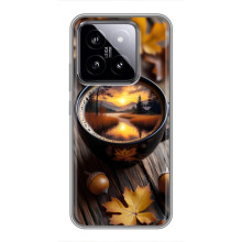 Чехол с уникальным дизайном «Осень с кофе» для Xiaomi 14 – Тёмный кофе