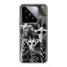 Силиконовый чехол с КАРТИНКАМИ лето для Xiaomi 14 (AlphaPrint) (Жирафы в очках)