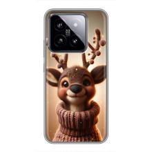 Яркий чехол для Xiaomi 14 с Зимними Оленятами – Олень в свитере