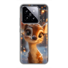 Яркий чехол для Xiaomi 14 с Зимними Оленятами – Оленёнок среди гирлянд