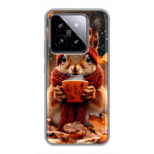 Печатный чехол «Зверята с кофе» для Xiaomi 14 – Белка с кофе