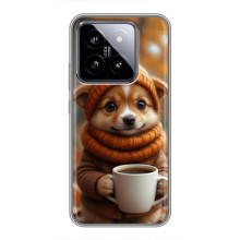 Печатный чехол «Зверята с кофе» для Xiaomi 14 – Песик с кофе