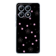 Чехол с розовым рисунком для Xiaomi 14T (Розовые цветы на черном)
