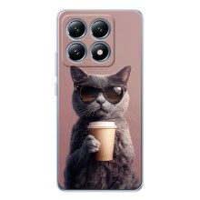 Чехол с принтом стильные животные для Сяоми 15Т (Кот с кофе)