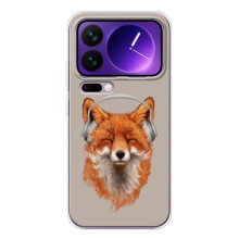 Чехол с принтом лисички на Шяоми 17 Про Макс – Лиса в наушниках