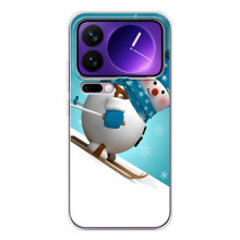 Новогодние Чехлы для Шяоми 17 Про Макс (VPrint) (Снеговик на лыжах)