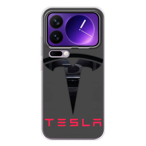 Силиконовый бампер с картинкой машины на Xiaomi 17 Pro Max – Logo TESLA