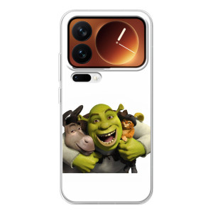 Печатный чехол с принтом Шрек для Xiaomi 17 Pro – Шрек осел и кот