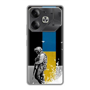 Чехол с украинским воином на Xiaomi 18 Pro – Воин с флагом