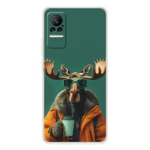 Чехол с принтом стильные животные для Сиви 1С (Лось с кофе)