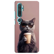 Чехол с принтом стильные животные для Ксяоми Ми 10 (Кот с кофе)