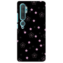 Чехол с розовым рисунком для Xiaomi Mi 10 (Розовые цветы на черном)