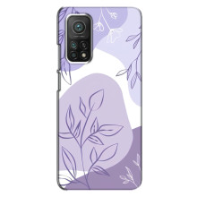 Силиконовый чехол с принтом в цветах на Xiaomi Mi 10T (Фиолетовый дизайн)