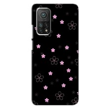 Чехол с розовым рисунком для Xiaomi Mi 10T (Розовые цветы на черном)