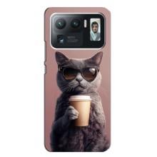 Чехол с принтом стильные животные для Сяоми Ми 11 Ультра (Кот с кофе)