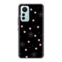 Чехол с розовым рисунком для Xiaomi Mi 12 Lite (Розовые цветы на черном)