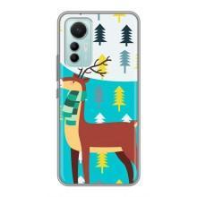 Силиконовый бампер с картинкой животных для Xiaomi Mi 12 Lite (Олень с шарфом)