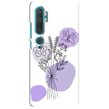 Силконовий чохол з принтом в квітах на Xiaomi Mi Note 10 – Фіолетовий букет