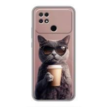 Чехол с принтом стильные животные для Поко С40 – Кот с кофе