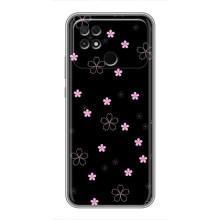 Чехол с розовым рисунком для Xiaomi POCO C40 – Розовые цветы на черном