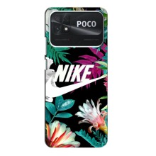 Силиконовый Чехол на Xiaomi POCO C40 с картинкой Nike (Цветочный Nike)