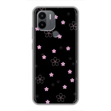 Чехол с розовым рисунком для Xiaomi Poco C50 (Розовые цветы на черном)