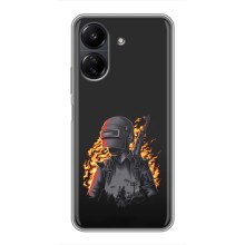 Силиконовый чехол с картинкой "Герой Pubg" на Xiaomi POCO C65 (В огне)