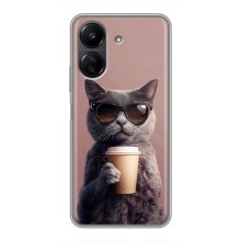 Чехол с принтом стильные животные для ПОКО С65 (Кот с кофе)