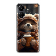 Печатный чехол «Зверята с кофе» для Xiaomi POCO C65 – Мишка с кофе
