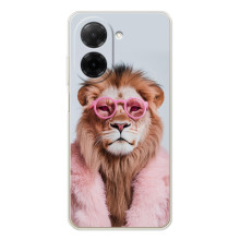 Чохол з принтом стильні тварини для Поко С71 – Лев в окулярах