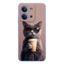 Чохол з принтом стильні тварини для Ш Oxford Поко С85 (Кіт з кавою)