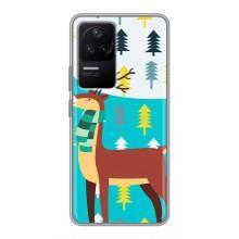 Силиконовый бампер с картинкой животных для Xiaomi POCO F4 (5G) (Олень с шарфом)