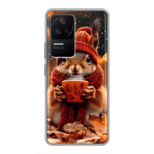 Печатный чехол «Зверята с кофе» для Xiaomi POCO F4 (5G) – Белка с кофе