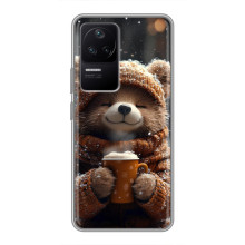 Печатный чехол «Зверята с кофе» для Xiaomi POCO F4 (5G) – Мишка с кофе