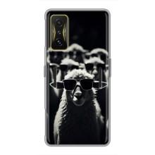 Чехол с принтом стильные животные для Поко Ф4 GT (Овечка в очках)