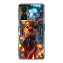 Яркий чехол для Xiaomi POCO F4 GT с Зимними Оленятами – Олень в шарфе