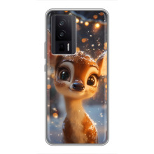 Яркий чехол для Xiaomi POCO F5 Pro с Зимними Оленятами – Оленёнок среди гирлянд