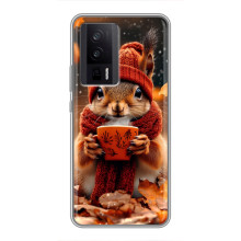 Печатный чехол «Зверята с кофе» для Xiaomi POCO F5 Pro – Белка с кофе