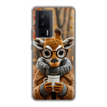 Печатный чехол «Зверята с кофе» для Xiaomi POCO F5 Pro – Жираф с кофе