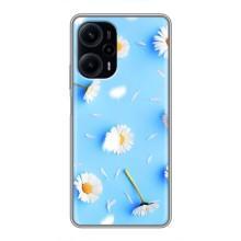 Чехол с Цветами для Xiaomi POCO F5 (ромашки на голубом)