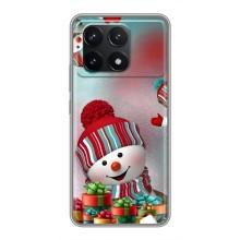 Чехлы на Новый Год Xiaomi POCO F6 Pro – Снеговик в шапке